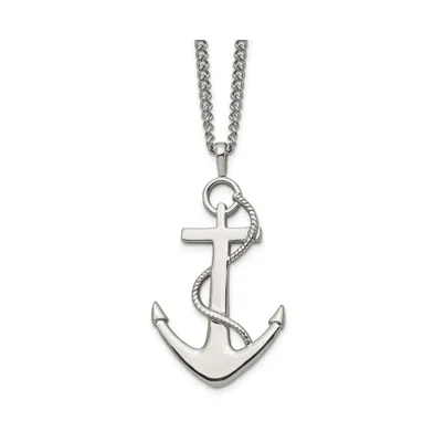 Chisel Polished Anchor Pendant on a Curb Chain Necklace