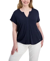 Tommy Hilfiger Plus Split-Neck Cap-Sleeve Top