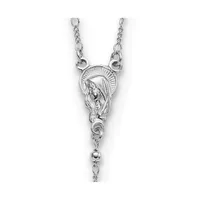 Sterling Silver Polished Beaded Rosary Pendant Necklace 24