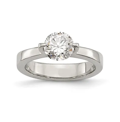Chisel Stainless Steel Polished Round Cz Ring