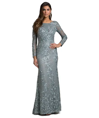 Women's Long Sleeve Lace Dress With Appliques