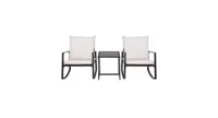 3 Pcs Patio Rocking Wicker Bistro Set Outdoor Rattan w/ Beige Cushion