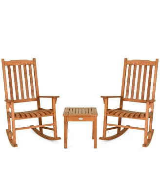 3 Pieces Eucalyptus Rocking Chair Set with Coffee Table