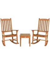 3 Pieces Eucalyptus Rocking Chair Set with Coffee Table