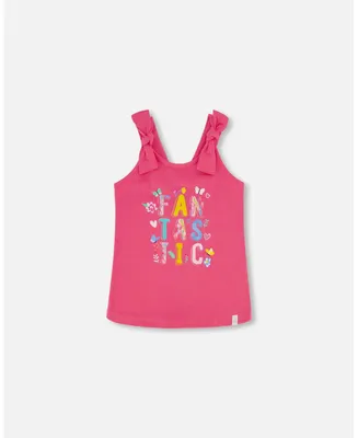 Girl Organic Cotton Tank Top With Print Candy Pink