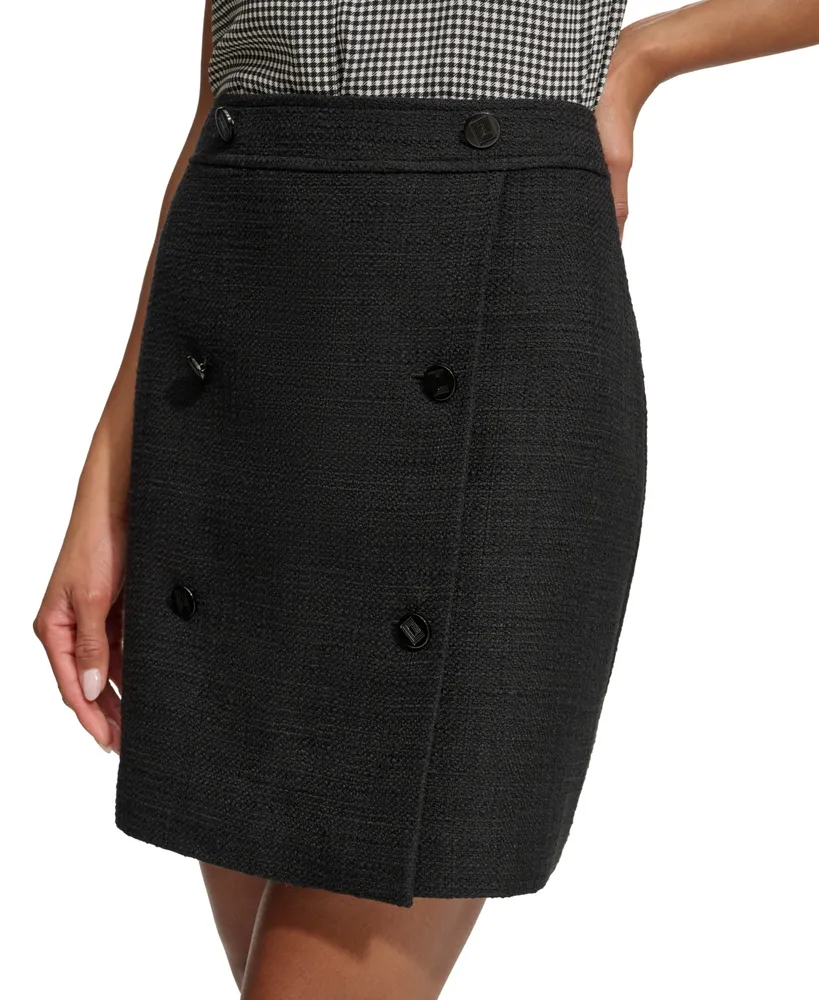 Karl Lagerfeld Women's Button Front Tweed Mini Skirt