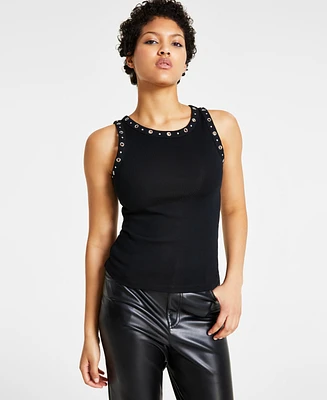 Bar Iii Women's Ribbed Grommet-Trim Tank Top, Created for Macy's