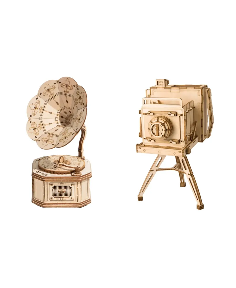 Diy 3D Puzzle 2 Pack - Vintage- like Camera and Gramophone