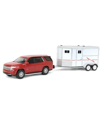 Green light Hitch & Tow 1/64 2021 Chevrolet Tahoe with Horse Trailer 32230-c