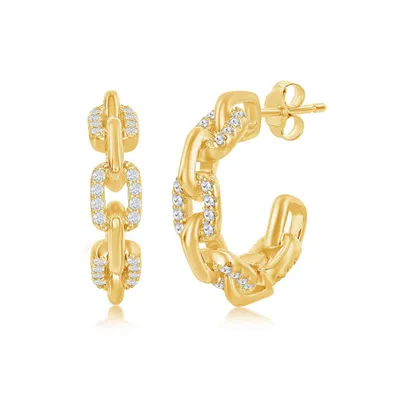 Sterling Silver or Gold Plated Over 18mm Cz Paperclip Open Hoop Earrings