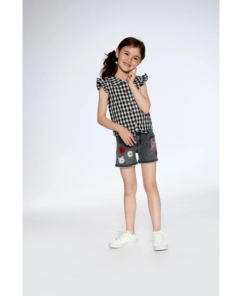 Girl Short With Patches Black Denim - Child