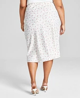 And Now This Trendy Plus Size Floral-Print Midi Skirt