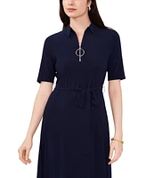 Msk Women's Collared V-Neck Short-Sleeve Tie-Waist Dress