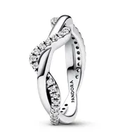 Pandora Sterling Silver with Clear Cubic Zirconia Double Wave Ring