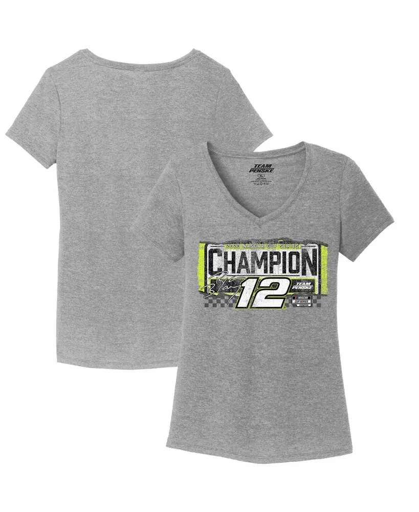 Women's Team Penske Heather Gray Ryan Blaney 2023 Nascar Cup Series Champion V-Neck T-shirt