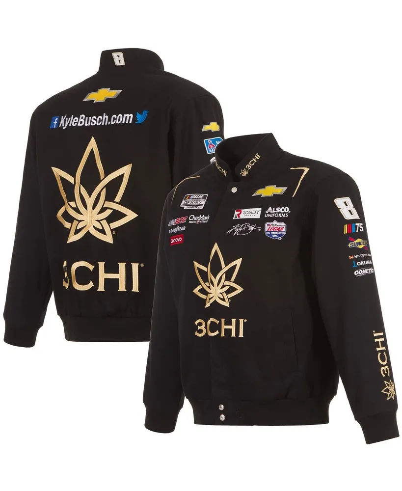 Men's Jh Design Black Kyle Busch 3Chi Twill Uniform Full-Snap Jacket