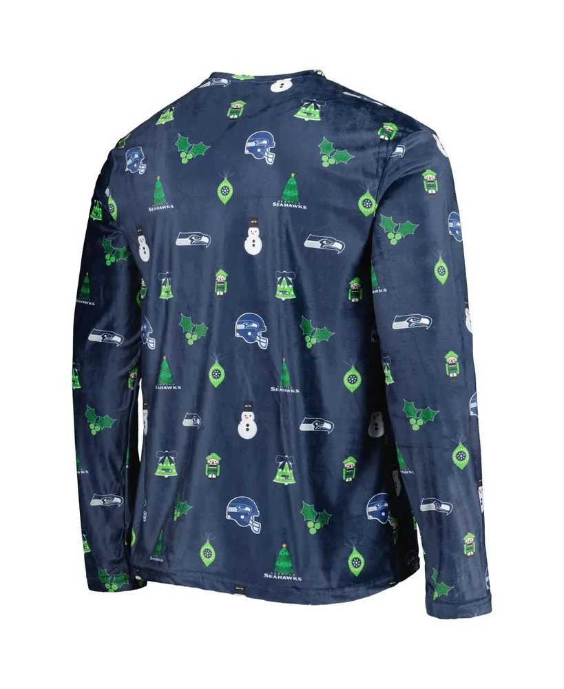 Men's Foco College Navy Seattle Seahawks Holiday Repeat Long Sleeve T-shirt