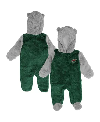 Newborn and Infant Boys Girls Green Minnesota Wild Game Nap Teddy Fleece Bunting Full-Zip Sleeper