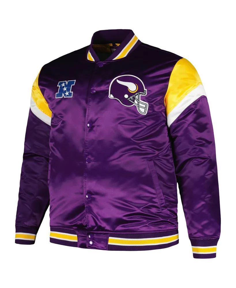 Men's Mitchell & Ness Purple Distressed Minnesota Vikings Big and Tall Satin Full-Snap Jacket