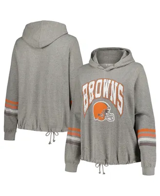 Women's '47 Brand Heather Gray Distressed Cleveland Browns Plus Size Upland Bennett Pullover Hoodie