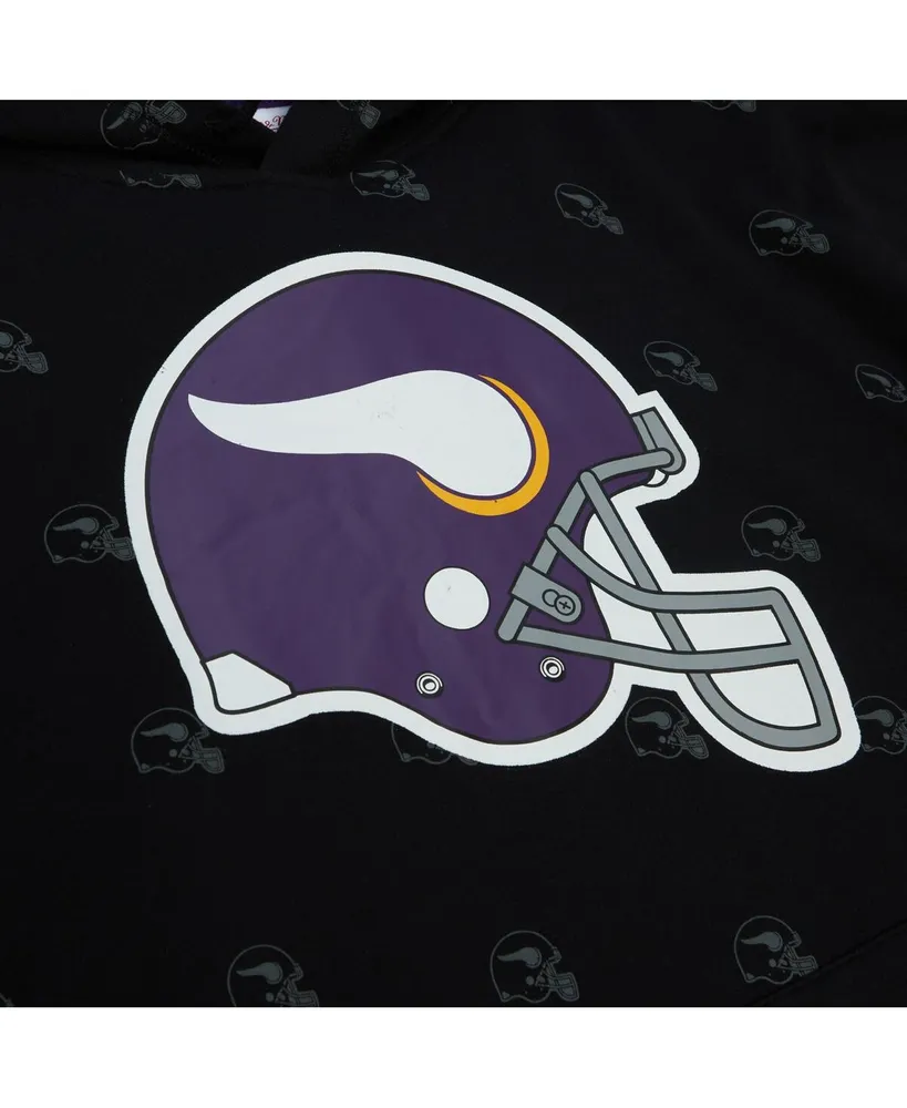 Men's Mitchell & Ness Black Minnesota Vikings Allover Print Fleece Pullover Hoodie