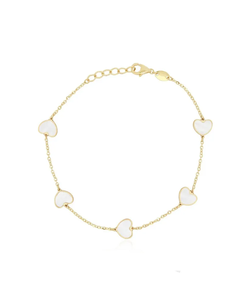 The Lovery Mother of Pearl Heart Station Bracelet 14K Gold