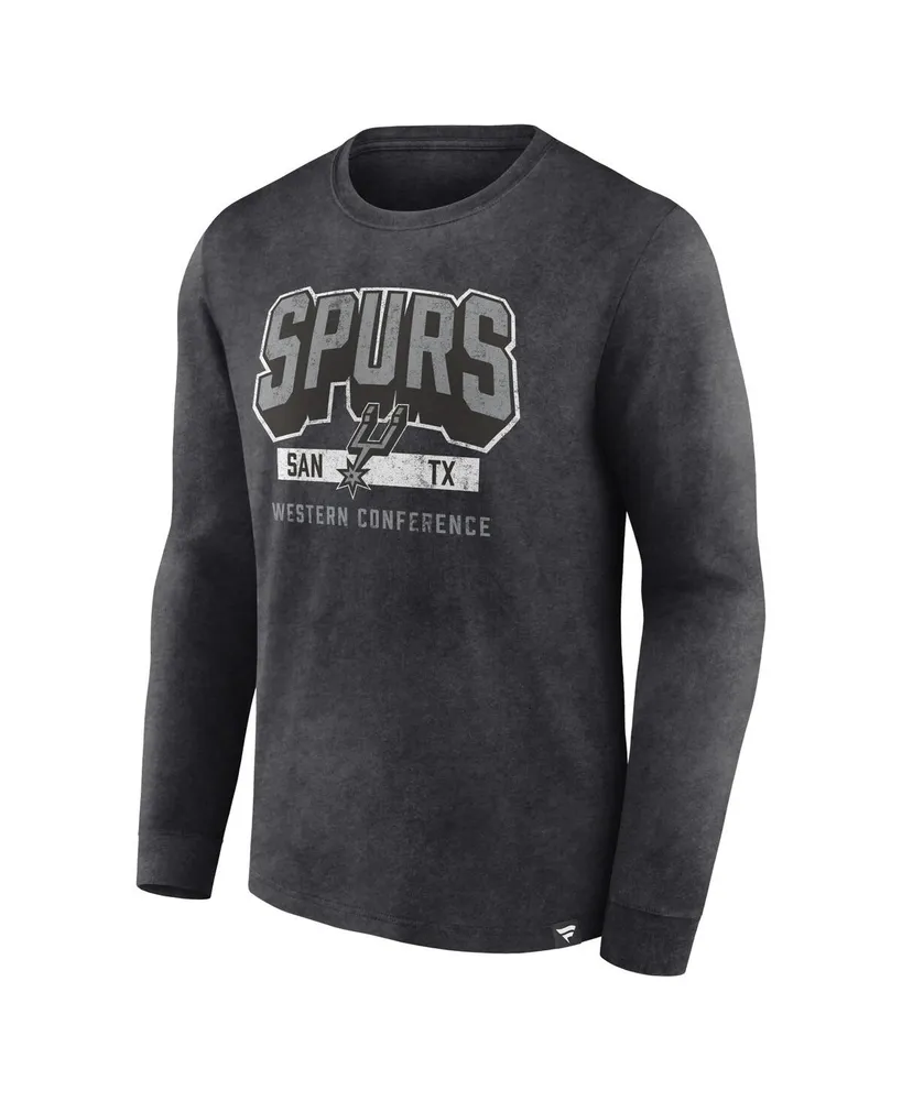 Men's Fanatics Heather Charcoal Distressed San Antonio Spurs Front Court Press Snow Wash Long Sleeve T-shirt