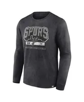 Men's Fanatics Heather Charcoal Distressed San Antonio Spurs Front Court Press Snow Wash Long Sleeve T-shirt