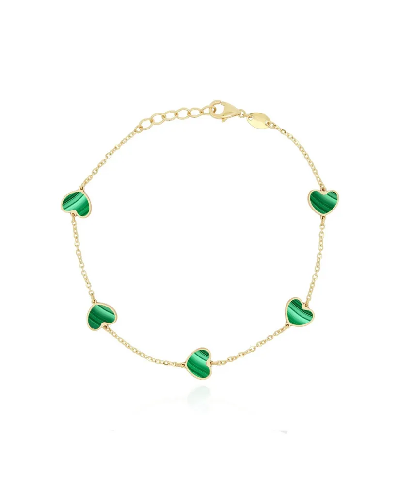 The Lovery Malachite Heart Station Bracelet 14K Gold