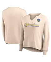 Women's Fanatics Tan Distressed Golden State Warriors Go For It Long Sleeve Notch Neck T-shirt