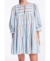 Women's Striped Blouson Mini Dress