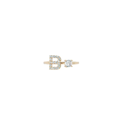 Crystal Initial Adjustable Gold-Tone Ring