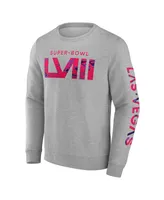 Men's Fanatics Gray Super Bowl Lviii Marble Wordmark Fleece Crew Sweatshirt