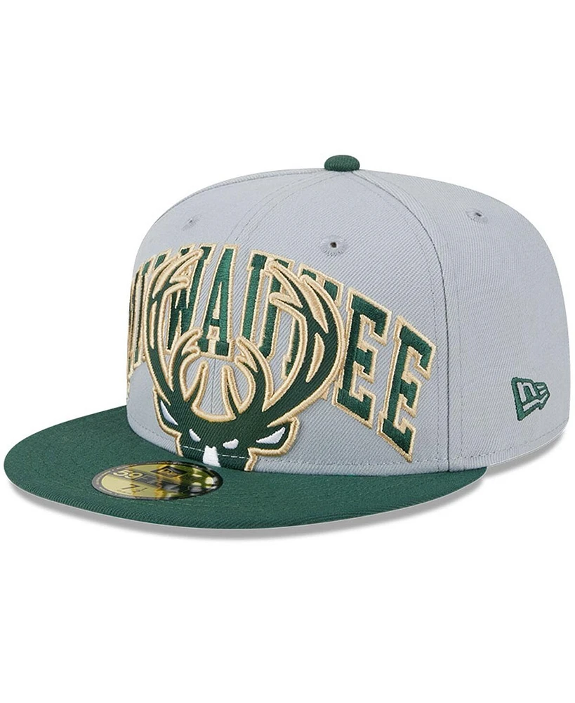 Men's New Era Gray, Hunter Green Milwaukee Bucks Tip-Off Two-Tone 59FIFTY Fitted Hat