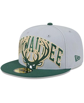 Men's New Era Gray, Hunter Green Milwaukee Bucks Tip-Off Two-Tone 59FIFTY Fitted Hat