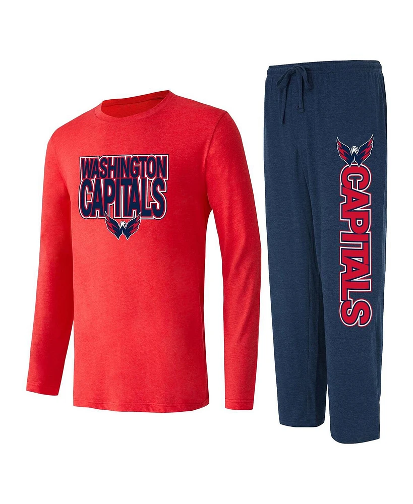 Men's Concepts Sport Navy, Red Washington Capitals Meter Long Sleeve T-shirt and Pants Sleep Set