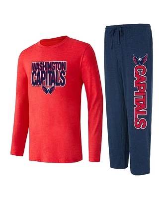 Men's Concepts Sport Navy, Red Washington Capitals Meter Long Sleeve T-shirt and Pants Sleep Set