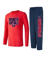 Men's Concepts Sport Navy, Red Washington Capitals Meter Long Sleeve T-shirt and Pants Sleep Set