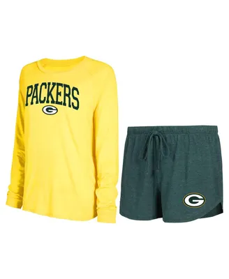 Women's Concepts Sport Green, Gold Green Bay Packers Raglan Long Sleeve T-shirt and Shorts Lounge Set
