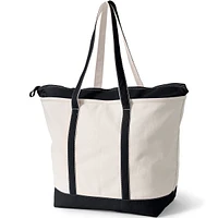 Lands' End Natural 5 Pocket Zip Top Long Handle Canvas Tote Bag