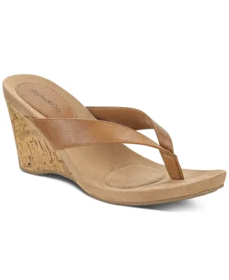 Style & Co Women's Chicklet Wedge Thong Sandals, Created for Macy's