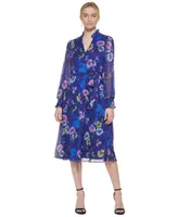 Jessica Howard Women's Printed Tie-Waist Long-Sleeve Dress