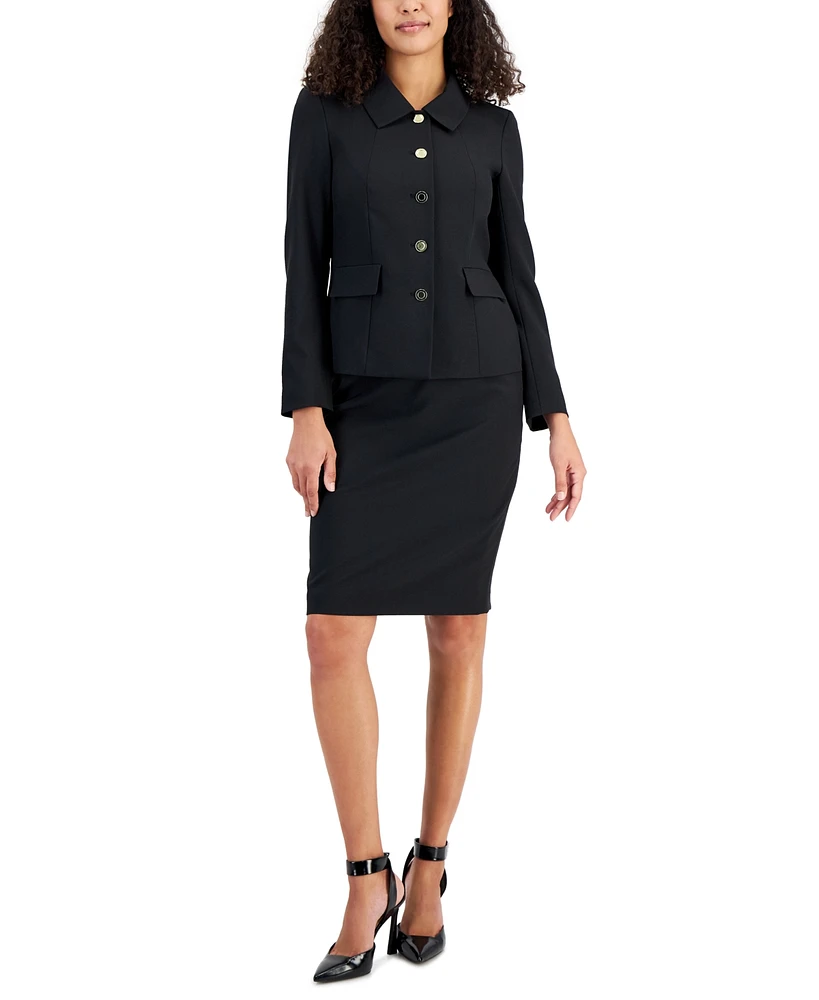 Le Suit Button-Up Slim Skirt Suit, Regular and Petite Sizes