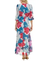 Maison Tara Women's Floral-Print Surplice-Neck Chiffon Maxi Dress