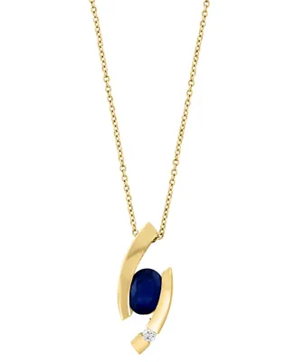 Effy Sapphire (1-3/8 ct. t.w.) & Diamond (1/20 ct. t.w.) Asymmetric 18" Pendant Necklace in 14k Gold
