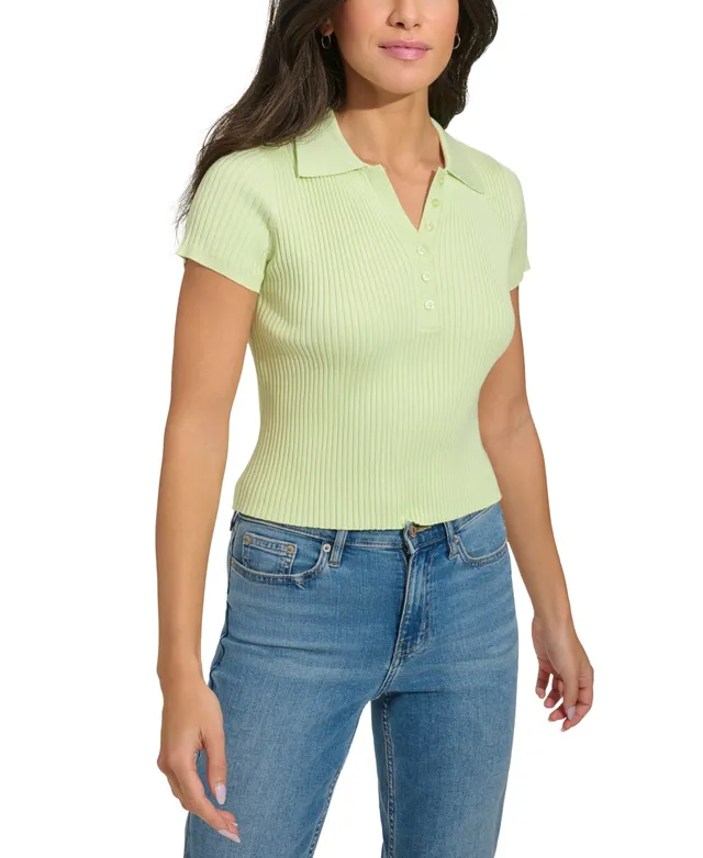 Calvin Klein Jeans Petite Ribbed Polo Shirt - Macy's