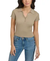 Calvin Klein Jeans Women's Ribbed Short-Sleeve Polo Shirt