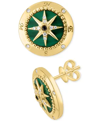 Effy Malachite & Diamond (1/10 ct. t.w.) North Star Stud Earrings in 14k Gold