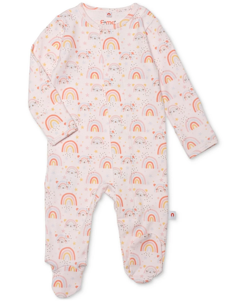 Easy = Magnetic Close Baby Girls Magnetic Printed Cotton Footed Coverall