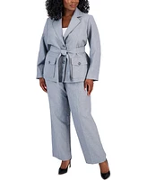 Le Suit Plus Belted Safari Jacket Pantsuit